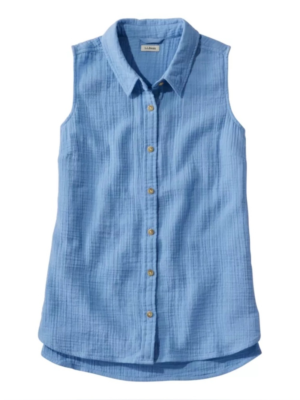 LL Bean Women M Cirrus Blue Cotton Button Front Cloud Gauze Sleeveless Shirt NWT